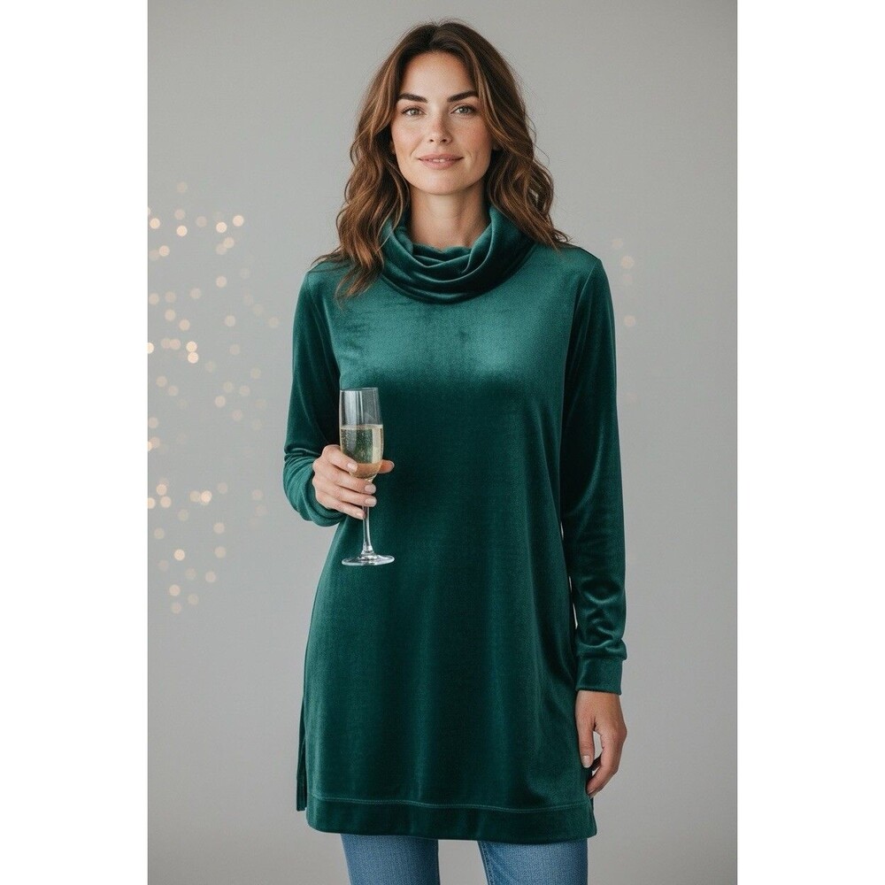 Magaschoni NEW brilliant forest green velour cowl neck blouse Medium holidays